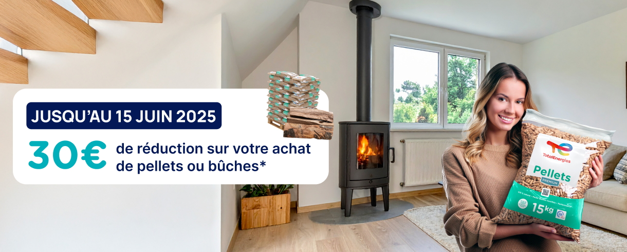 Jusqu'au 15 juin, profitez de 30€ de remise sur les pellets et bûches